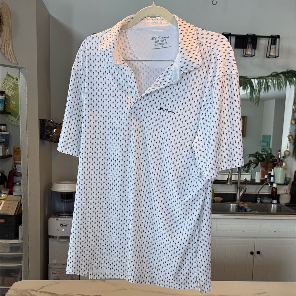 Ben Sherman White and Black Patterned Polo Shirt